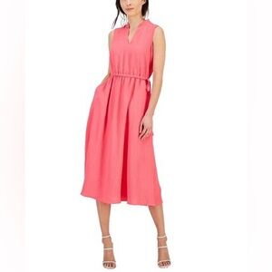 Anne Klein Coral Sleeveless Midi Dress with V-Neck